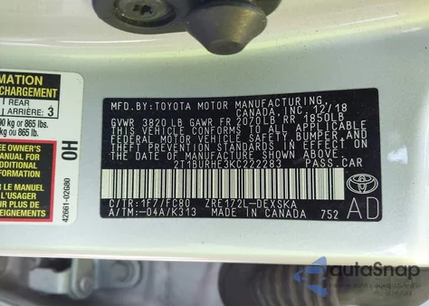 2019 Toyota Corolla Se z USA, uszkodzony, nr VIN 2T1BURHE3KC222283